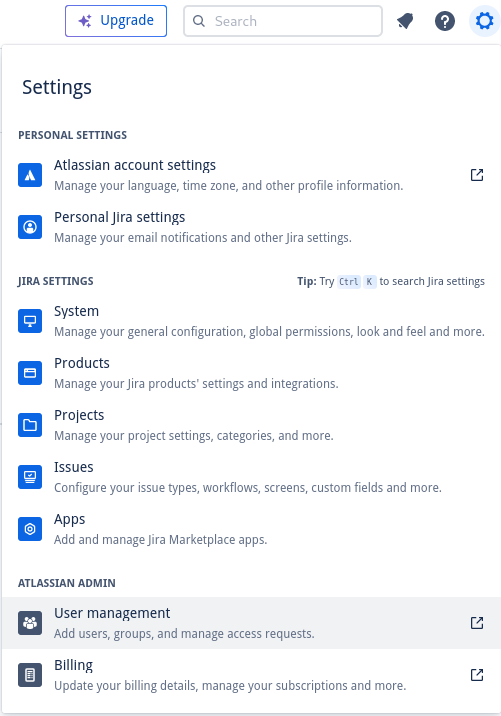 Settings > User Management